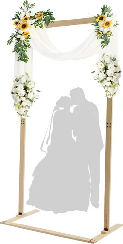 Vista 12 de Arcos de boda de madera para ceremonia, soporte de telón de fondo de arco de boda de 7.2 pies, soporte de arco de globo para ceremonia de boda