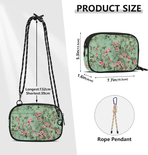 Vista 3 de Oil Painting with Retro Pink Flowers Black Crossbody Bags for Men Trendy with Adjustable Strap Nylon Small Crossbody Phone Bag Go shopping bolso