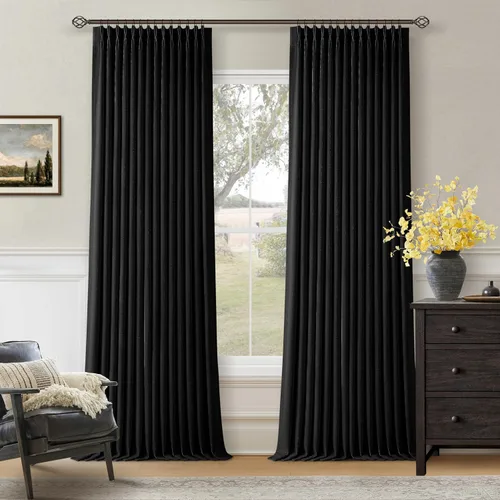 Vista 210 de Juego de 2 paneles de cortinas plisadas negras de 80 pulgadas para sala de estar, cortinas plisadas de lino con forro de 80 pulgadas de largo, 100%