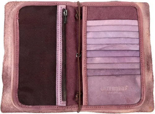 Vista 4 de OLD TREND Cartera de viaje organizadora de cuero genuino Nomad Cartera de mujer con soporte para pasaporte