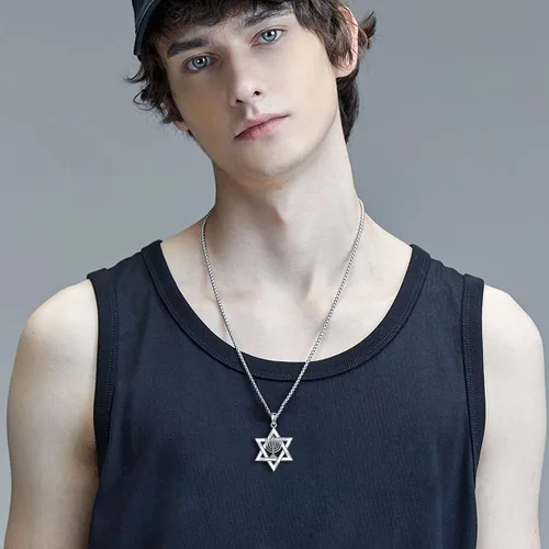Vista 2 de PDTJMTG Collar judío de plata de ley con estrella de David para hombre