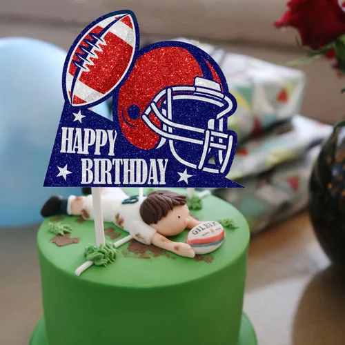 Vista 4 de Decoración para pastel de rugby, decoración de casco de fútbol americano de feliz cumpleaños, fiesta deportiva, decoración de touchdown para niños