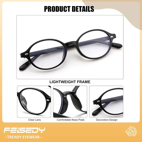 Vista 5 de FEISEDY Gafas de luz azul ovaladas vintage para mujeres y hombres, elegantes y ligeras de los años 90, anteojos falsos Nerd Y2k marco B0242