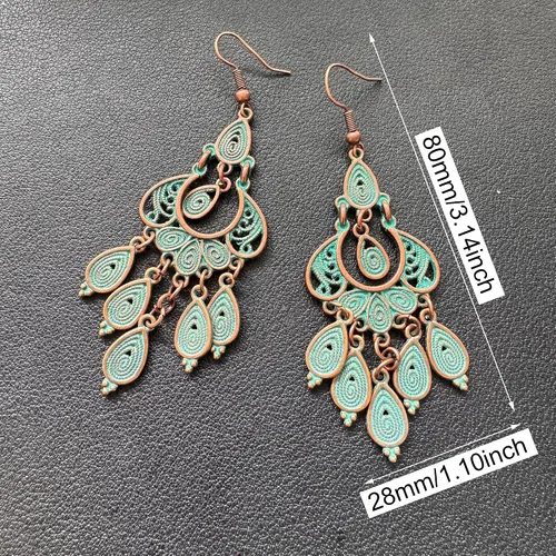 Vista 6 de Pendientes colgantes únicos de estilo bohemio vintage con diseño de lágrima de bronce para mujer