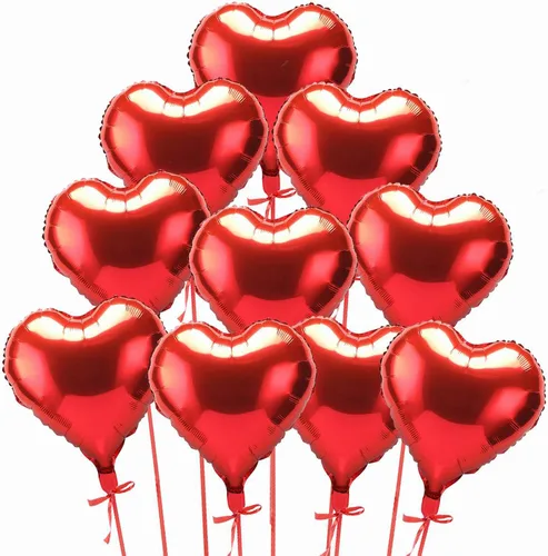 Vista 2 de Globos de aluminio BinaryABC, globos de forma de corazón de helio en color rojo para San Valentín, bodas, cumpleaños y decoraciones de fiesta