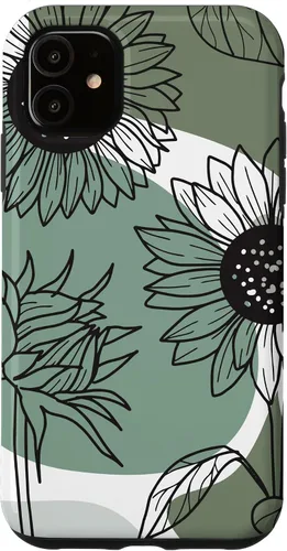 Vista 8 de iPhone 16 Aesthetic Sunflower Line Art Minimalistic Sage Green Case