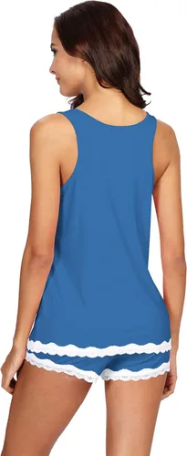 Vista 2 de WiWi Bamboo Viscose Pajamas for Women Soft Sleeveless Tank Top with Shorts Pajama Sets Scoop Neck Lace Hem Sleepwear S-4X