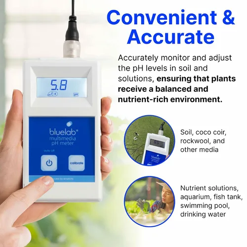 Vista 2 de Bluelab METMULTI Medidor de pH Multimedia – Medidor de pH digital de nutrientes hidropónicos y del suelo portátil para medir los niveles de pH