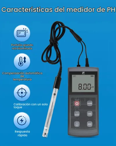 Vista 2 de LOHAND Medidor de pH portátil con ATC, rango de medición 0-14, precisión