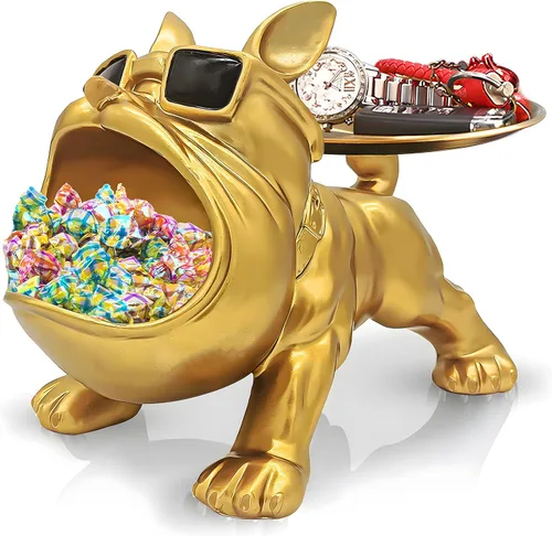 Vista 11 de Estatua de bandeja de bulldog francés de resina Huhote, plato de caramelos y llavero de bulldog, accesorios de bulldog francés, estatuas