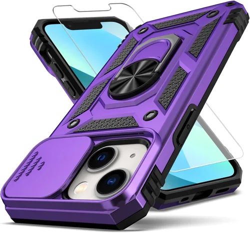 Vista 8 de Funda para iPhone 12 Mini, con protector de pantalla HD para cámara deslizante, [protección de cámara] [soporte giratorio magnético] funda Negro