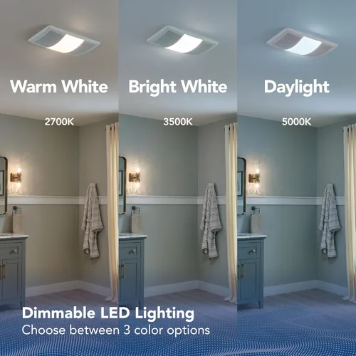 Vista 3 de Broan-NuTone BHFLED80 PowerHeat - Extractor de baño, calentador y combinación de luz LED, 80 CFM.