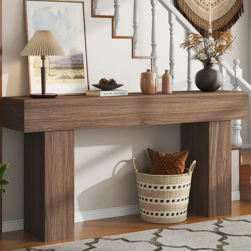Vista 4 de knoworld - Mesa de consola de 63 pulgadas de largo para entrada, mesa de sofá rectangular de madera estilo granja detrás del sofá, mesa estrecha