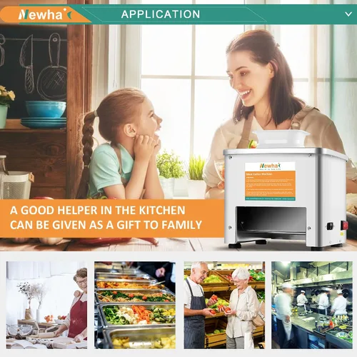 Vista 6 de Newhai Cortador de carne mejorado, máquina trituradora de carne eléctrica comercial de 0.138 in, acero inoxidable 350 lb/h, para rebanadas, tiras