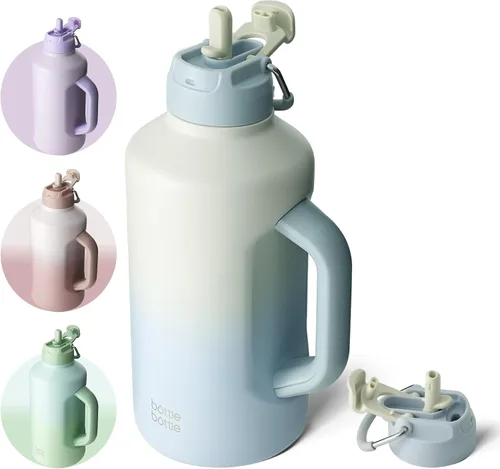 Vista 11 de BOTTLE BOTTLE Botella de agua aislada de 64 onzas con popote y tapa de doble uso, jarra de medio galón para hombres con asa, botella de agua