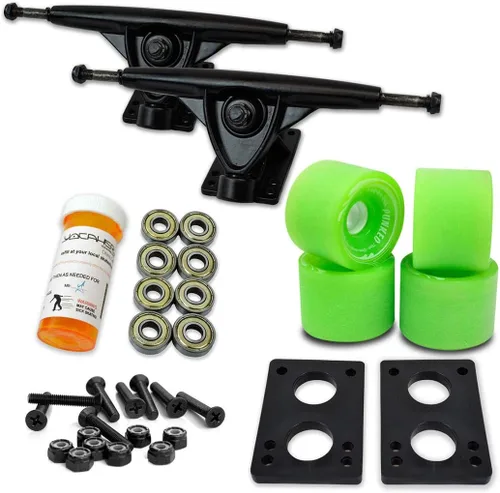 Vista 17 de Yocaher Longboard - Juego de ruedas para monopatín de 2.795 in + camiones negros de aluminio resistente de 7 pulgadas/7.087 in, rodamiento Azul bebé