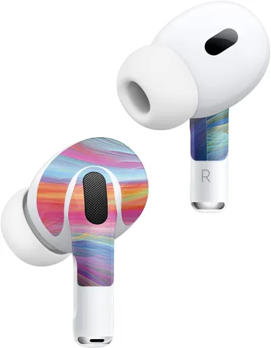 Vista 2 de MightySkins Skin compatible con Apple AirPods Pro 2 - Rainbow Waves Funda de vinilo protectora, duradera y única Fácil de aplicar, quitar