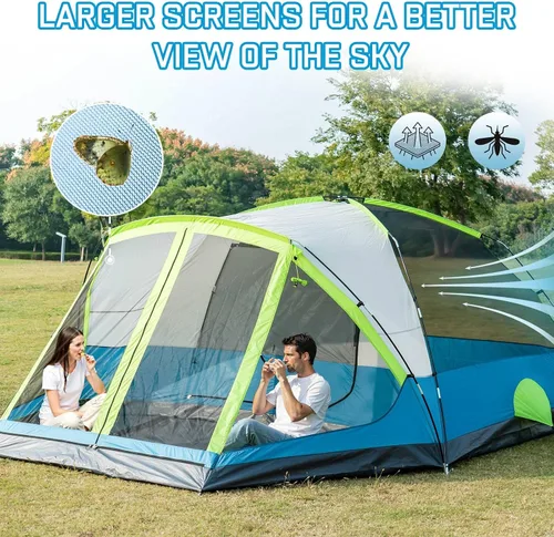 Vista 3 de JELUCAMP Tienda de campaña familiar grande impermeable para 6/8 personas para camping, tienda de campaña con porche con mosquitero, relajación sin