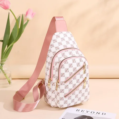 Vista 2 de Mochila tipo bandolera para mujer, bolsa de pecho, mochila cruzada (B-rosa), Rosado, Moda