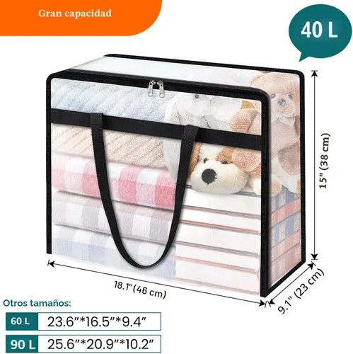Vista 2 de TasticTotes Paquete de 4 bolsas de almacenamiento transparentes para edredón, ropa y ropa de cama, almacenamiento de mantas de plástico