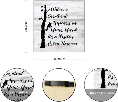 Vista 2 de Letreros de madera con texto en inglés «When A Cardinal Aparece en tu patio», placa de pared de granja, citas de madera, decoración de pared
