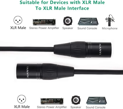 Vista 3 de NANYI Cable de micrófono XLR de 3 pines macho a macho, cable de conexión DMX cable de conexión, cobre sin oxígeno, 1.6 pies / 1.6 ft