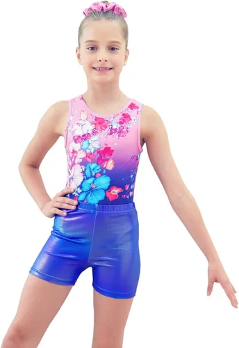 Vista 2 de JOYSTREAM Leotardos de gimnasia para niñas con pantalones cortos brillantes para bailar ballet
