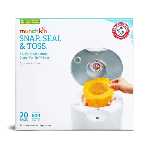 Vista 8 de Bolsas de recarga para cubeta de pañales Munchkin® Arm & Hammer Snap, Seal & Toss™, capacidad para hasta 180 pañales para recién nacidos, paquete