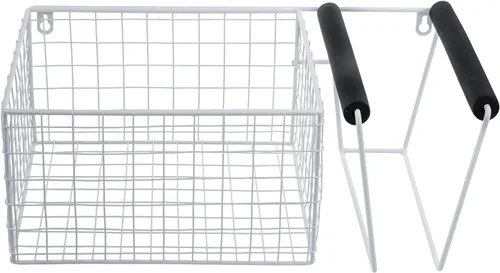 Vista 6 de MyGift 16 Inch Wall Mounted Metal Pickleball Paddle Rack and Storage, Hanging Equipment Organizer with Racket Holder and Basket for Balls