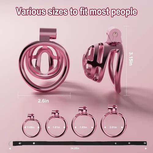Vista 2 de Jaula de castidad masculina, jaula de plástico ligera con 4 tamaños de anillos y cinturones de castidad, dispositivo de castidad con cerradura
