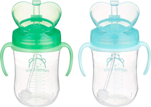 Vista 4 de Marca Amazon Mama Bear - Vaso sorbo de silicona a prueba de derrames, apto para lavavajillas, con asas extraíbles, sin BPA, 9 onzas, azul/verde