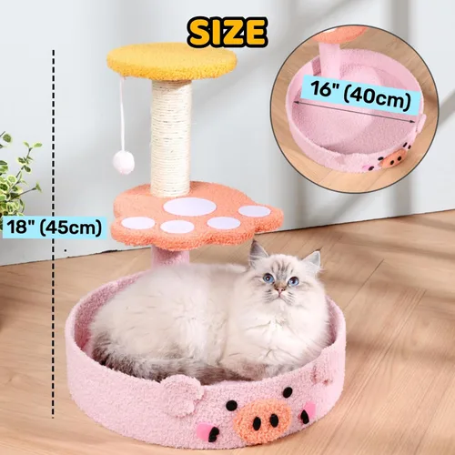Vista 3 de Lindo árbol de gato de peluche decorativo para gatos, torre de dibujos animados, divertida plataforma de diversión, rascador de sisal natural