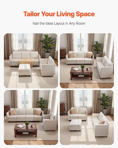 Vista 7 de VEVOR Sofá modular modular, moderno sofá modular de 5 plazas con almacenamiento oculto, sofá modular de nube personalizable, marco de madera maciza