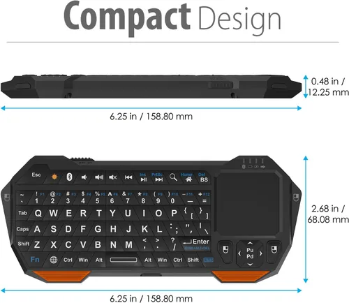 Vista 7 de Fosmon Mini teclado Bluetooth (teclado QWERTY), inalámbrico, portátil, con panel táctil, compatible con Apple TV, Amazon Fire Stick, PS4, PS4 Pro