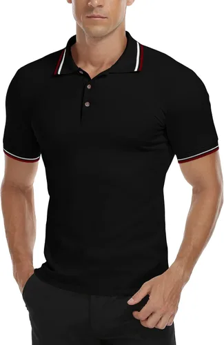 Vista 4 de MLANM Men's Polo Regular-Fit Quick-Dry Golf Striped Short Sleeve Collared T-Shirts