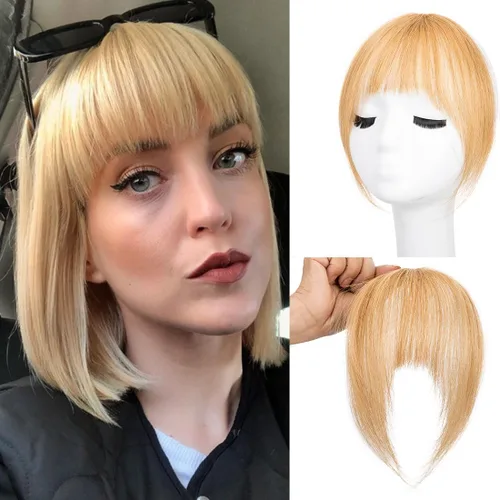Vista 10 de Flequillo con clip, extensiones de cabello humano 100 % real, flequillo con clip para mujer, extensiones curvadas para uso diario