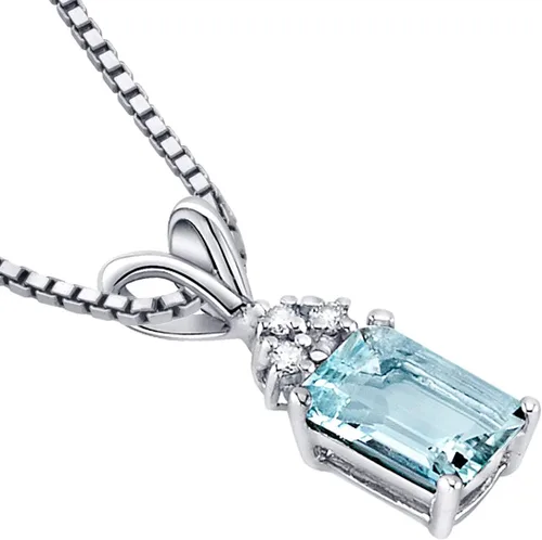 Vista 3 de PEORA Colgante sólido de oro blanco de 14 quilates con aguamarina con diamante para mujer, piedra preciosa auténtica, piedra natal solitario, corte