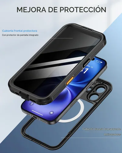Vista 6 de Lanhiem - Funda magnética para iPhone 16, impermeable, antiespía negro Anti-Spy Negro