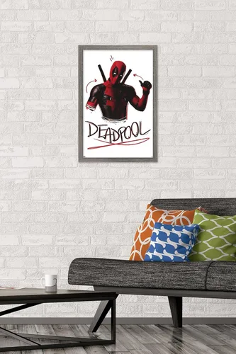 Vista 2 de Trends International Marvel Deadpool Legacy - Póster de pared con pulgares arriba, 14.72 x 22.37 pulgadas, versión enmarcada de madera de granero
