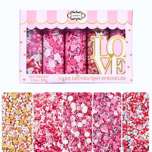 Vista 14 de Confect Mezcla de Chispitas de Corazón de Perlas Azules, Rosas y Blancas – Decoraciones Comestibles para Repostería para Pasteles, Cupcakes