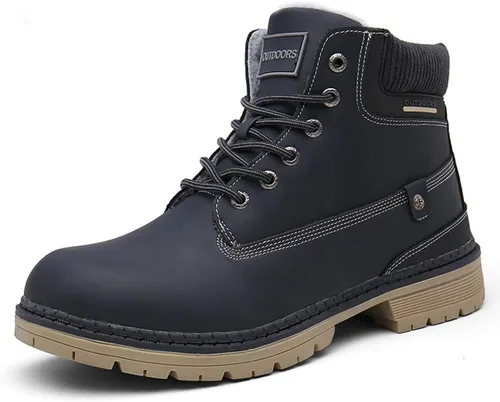 Vista 9 de TSIODFO Botas de moda para hombre invierno impermeables para exterior con piel para senderismo negras Negro 01