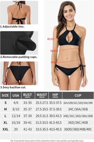 Vista 3 de RELLECIGA Conjunto de bikini halter con cuello alto y abertura para mujer