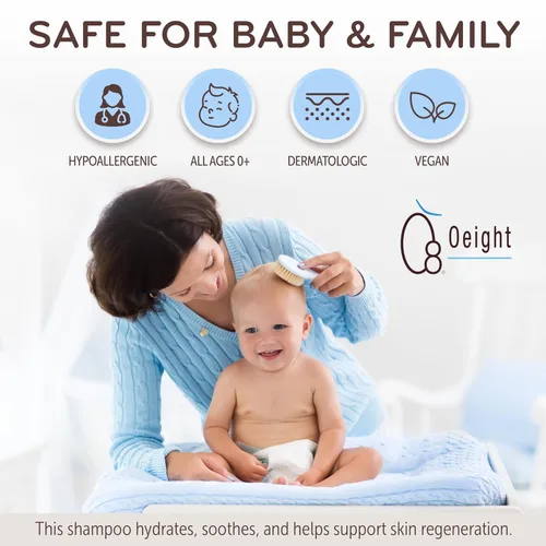 Vista 4 de Oeight Champú y gel de baño para bebés sin lágrimas 2 en 1, sin desgarros, hipoalergénico y dermatológicamente probado, 100% natural con manzanilla