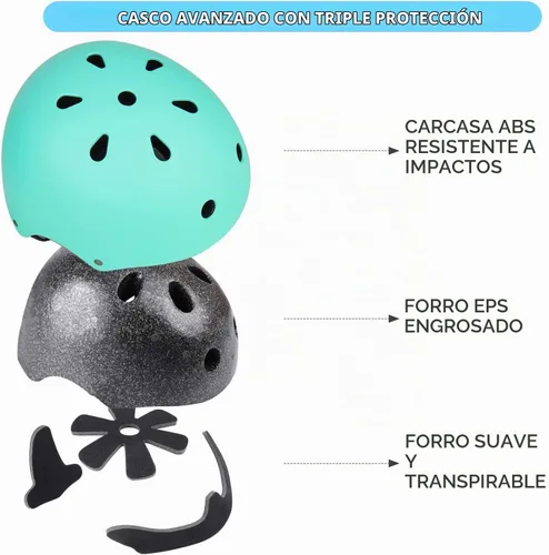 Vista 2 de Casco ajustable para niños con rodilleras, coderas y muñequeras - Cascos de bicicleta para niños pequeños de 3-5, 5-8, 8-14 años - Perfecto