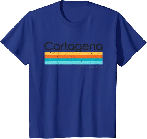 Vista 56 de Camiseta vintage de Cartagena Colombia con diseño retro, Blanco, S