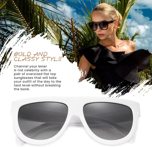 Vista 13 de Gafas de sol de gran tamaño con parte superior plana para mujer, diseño cuadrado grande, retro, gafas de sol