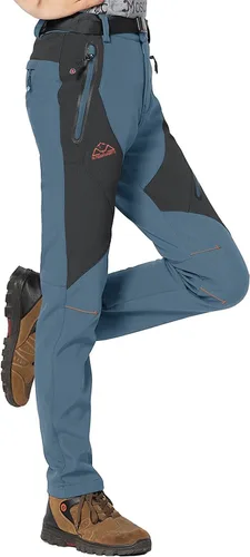 Vista 12 de Rdruko Pantalones de nieve para mujer, impermeables, aislados, con forro polar, térmico, para esquí, senderismo, pantalones de snowboard Verde