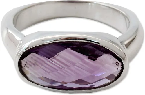 Vista 2 de NOVICA Amatista Anillo de cóctel de plata de ley 925 con piedra única, corona morada