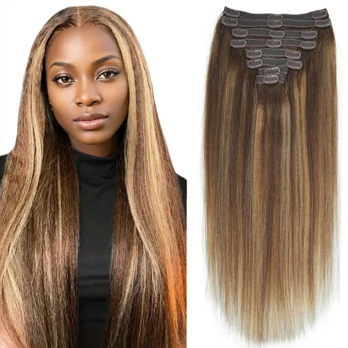 Vista 44 de Extensiones de cabello humano real rizado con clip, 4/27/4, ombré, rizado con clip, para mujer, 3C y 4A (12 pulgadas, #4/27/4)