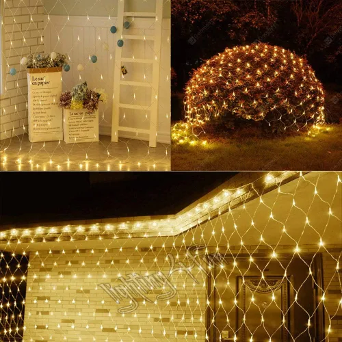 Vista 6 de LYHOPE - 360 luces LED de red de Navidad, de 12 x 5 pies, con 8 modos de iluminación, de bajo voltaje, luces decorativas de malla para árboles